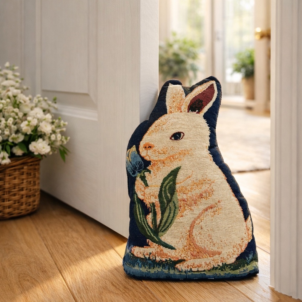 Vintage Bunny Rabbit Tapestry Doorstop Cottagecore Decor